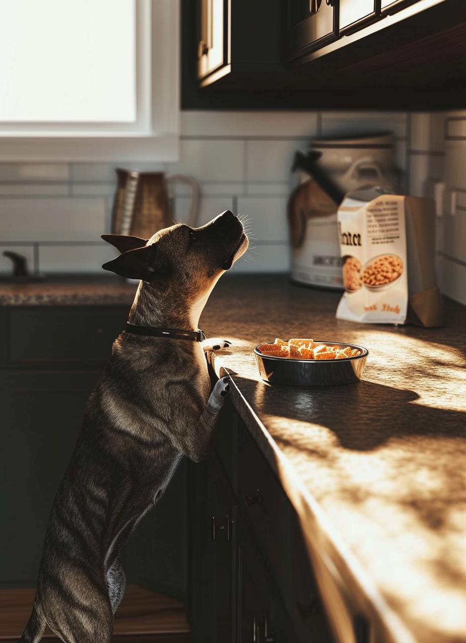 Hundeblog: ein Hund sieht sich nach Futter um.